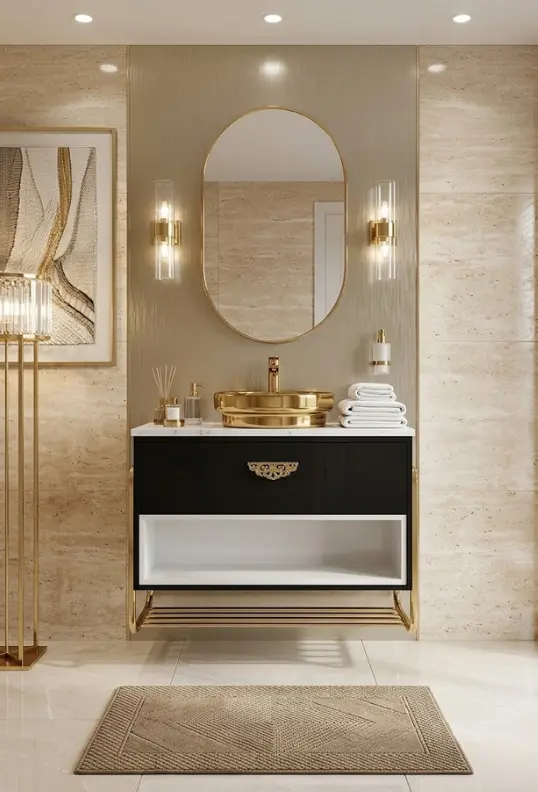 وحدة بورديوم 80 سم + حوض مستورد + الرخامة + المرايا بحواف استالس 304 