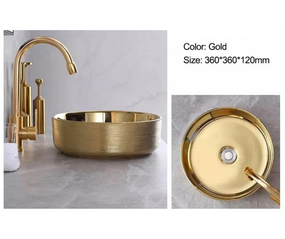 حوض 35.5 سم دائري فوق سطح افقي دهبي مستورد