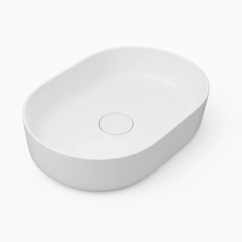 حوض تايتن 60 سم بيضاوي فوق سطح افقي ابيض من سانيبيور