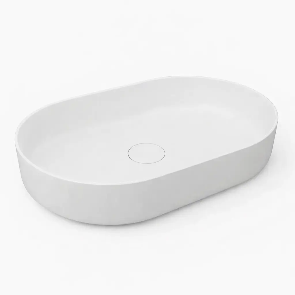 حوض تايتن 80 سم بيضاوي فوق سطح افقي ابيض من سانيبيور