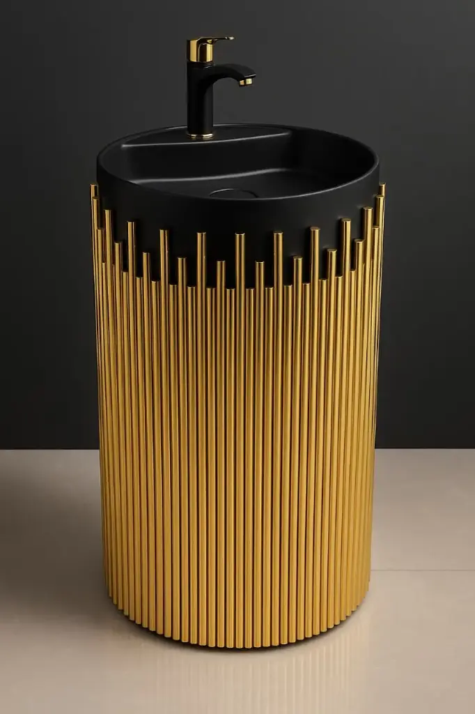 حوض ارضي ديكور استالس دهبي بحوض اسود تصميم اسباني