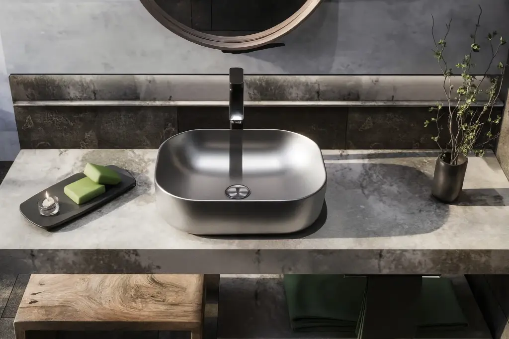 حوض فيجا 46 سم فوق سطح افقي كروم مط من سانيبيور