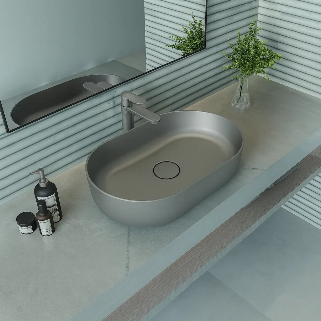 حوض تايتن 60 سم فوق الرخامة كروم مط من سانيبيور