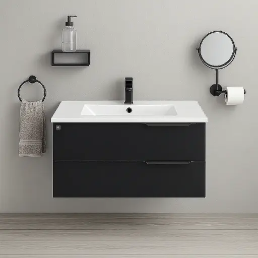 [دارك] وحدة موبيليا بورديوم 80 سم اسود D805 بحوض مستورد