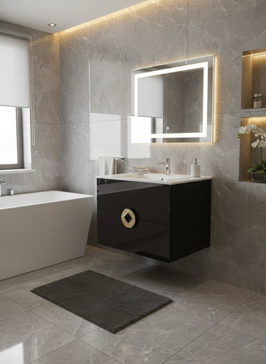 [دارك] وحدة موبيليا بورديوم 60 سم اسود D605 بحوض مستورد