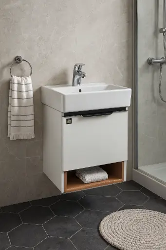 [دارك] وحدة موبيليا بورديوم 45 سم ابيض D415 بحوض هانز جروهي