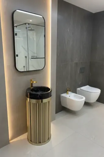 [ناتالي] حوض ارضي جولد ستانلس بحوض رخام اسود