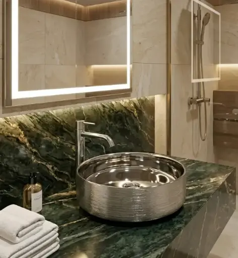 [مستورد] حوض ديكور 35.5 سم دائري فوق سطح افقي سيلفر مستورد