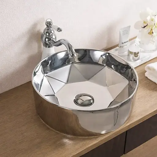 [مستورد] حوض ديكور دائري فوق سطح افقي كروم مستورد