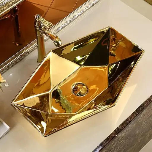 [مستورد] حوض ديكور هندسي فوق سطح افقي دهبي مستورد