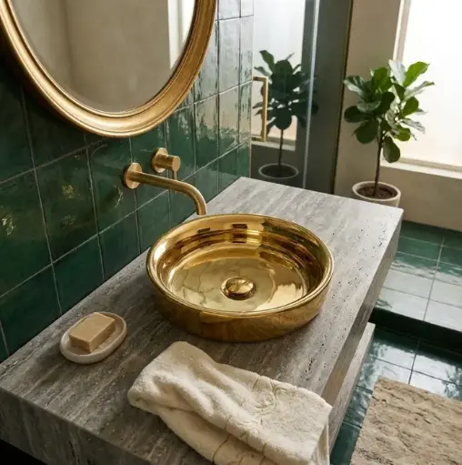 [مستورد] حوض ديكور دائري فوق سطح افقي دهبي مستورد