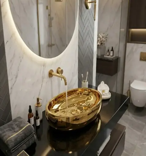 [مستورد] حوض ديكور بيضاوي فوق سطح افقي دهبي مستورد