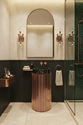 [ناتالي] حوض ارضي روز جولد ستانلس بحوض رخام اسود