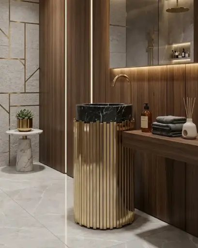 [ناتالي] حوض ارضي دهبي ستانلس بحوض رخام اسود