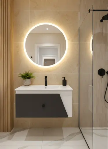 [بيرويا] وحدة موبيليا 8023 دارك جراي بحوض ابيض مستورد