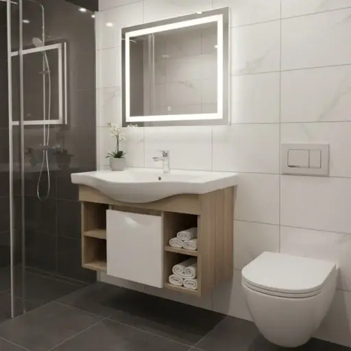 [بيرويا] وحدة موبيليا 80EC04 وايت بحوض دارلنج ابيض