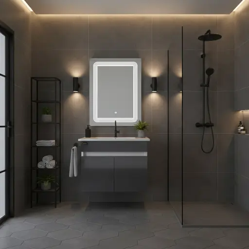 [بيرويا] وحدة موبيليا 6001 لايت جراي بحوض ابيض مستورد