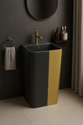 [بيرويا] حوض ارضي ديكور دهبي اسود مستورد