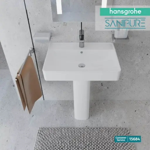 [هانز جروهي] حوض كيب تايد Q بالعامود 65x48 سم ابيض من هانزجروهي