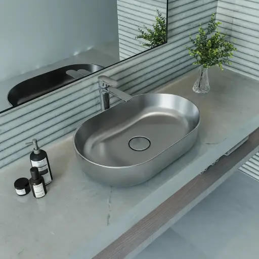 [سانيبيور] حوض تايتن 60 سم فوق الرخامة كروم لامع من سانيبيور