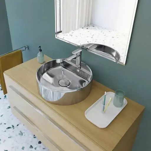 [سانيبيور] حوض تايتن 48 سم دائري فوق سطح افقي كروم لامع من سانيبيور